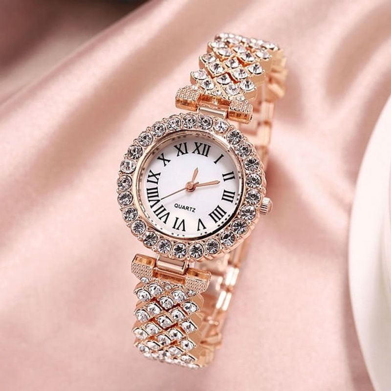 Fashion, accesorii si bijuterii - Femei - Bijuterii femei - Ceasuri femei - Set cadou cu ceas de dama Geneva Crystal auriu roze si bratara - Infinity.ro