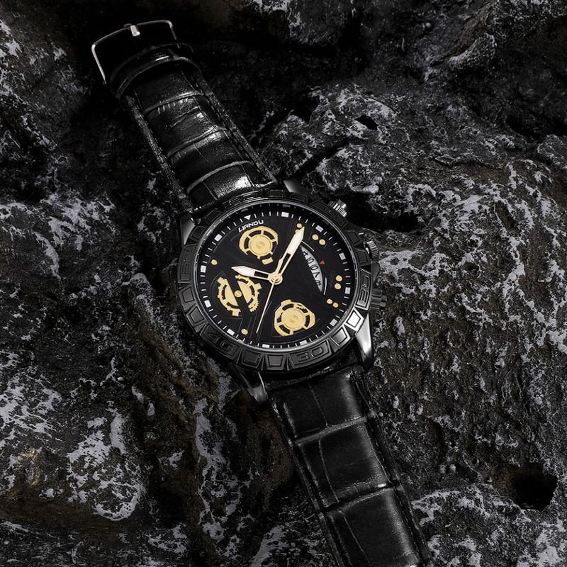 Market - Cadouri - Cadouri personalizate - Set cadou cu ceas barbatesc Shaarms auriu si patru bratari elegante - Infinity.ro