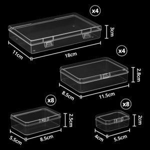 Set 24 cutii plastic, organizatoare cu capace, stivuibile, 4 dimensiuni, depozitare accesorii, piese mici, bijuterii