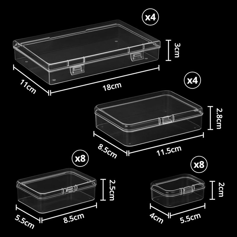 Fashion, accesorii si bijuterii - Femei - Bijuterii femei - Cutii bijuterii - Set 24 cutii plastic, organizatoare cu capace, stivuibile, 4 dimensiuni, depozitare accesorii, piese mici, bijuterii - Infinity.ro