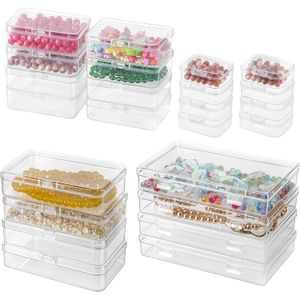 Set 24 cutii plastic, organizatoare cu capace, stivuibile, 4 dimensiuni, depozitare accesorii, piese mici, bijuterii