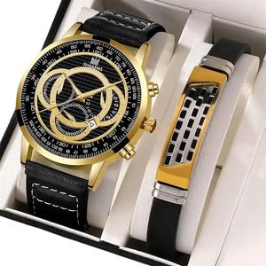 Set cadou cu ceas barbatesc Shaarms HQ8064 si o bratara eleganta