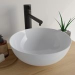 Casa si Gradina - Sanitare - Lavoar baie si accesorii - Lavoare si piedestale - Lavoar pentru baie, rotund, montaj pe blat, din ceramica, efect de lotus, preaplin, alb - Infinity.ro