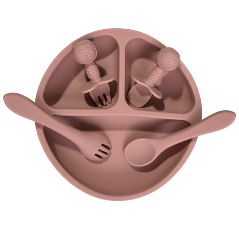 Jucarii, Copii si Bebe - Hrana si alaptare - Biberoane, suzete si accesorii hranire - Articole hranire bebelusi - Set piese hranire bebelusi, diversificare, silicon, baveta, farfurie, bol cu ventuza, lingurita si furculita, cana - Infinity.ro