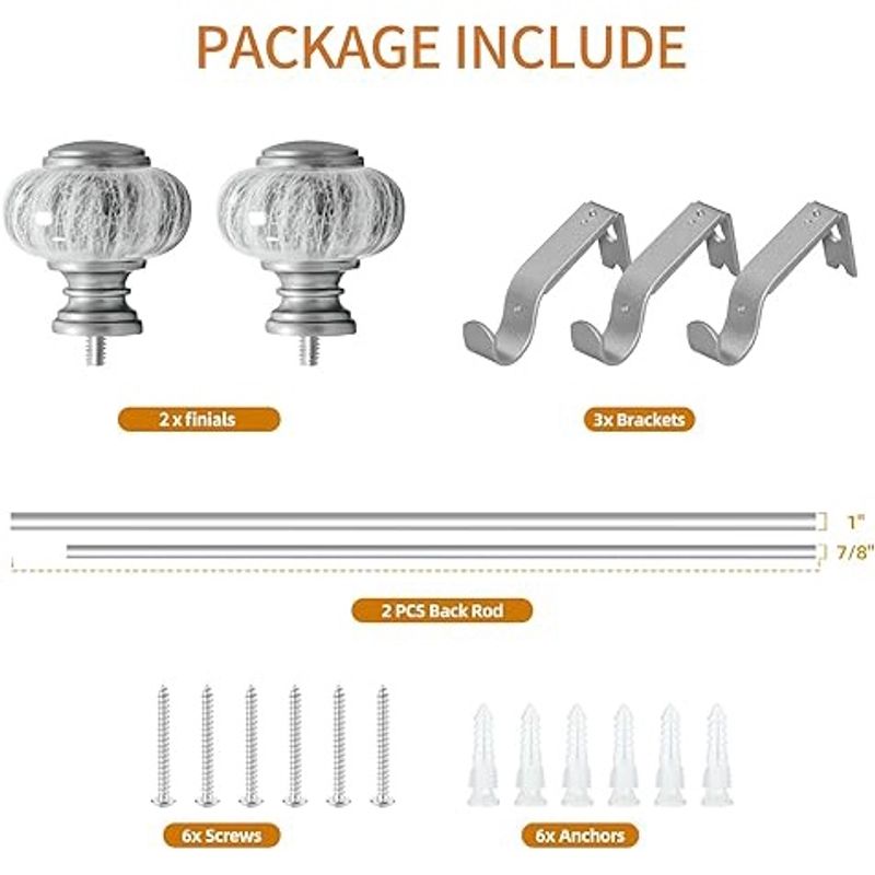Casa si Gradina - Textile si covoare - Perdele si draperii - Accesorii perdele si draperii - Galerie metalica, reglabila, 182-365 cm, pentru perdele/draperii, cu suporturi de fixare, imitatie marmura, Argintiu - Infinity.ro