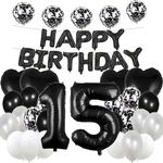 Casa si Gradina - Decoratiuni - Decoratiuni petrecere - Baloane - Set 25 baloane pentru ziua de nastere/aniversare, balon mare 15 ani, 101cm, negru - Infinity.ro