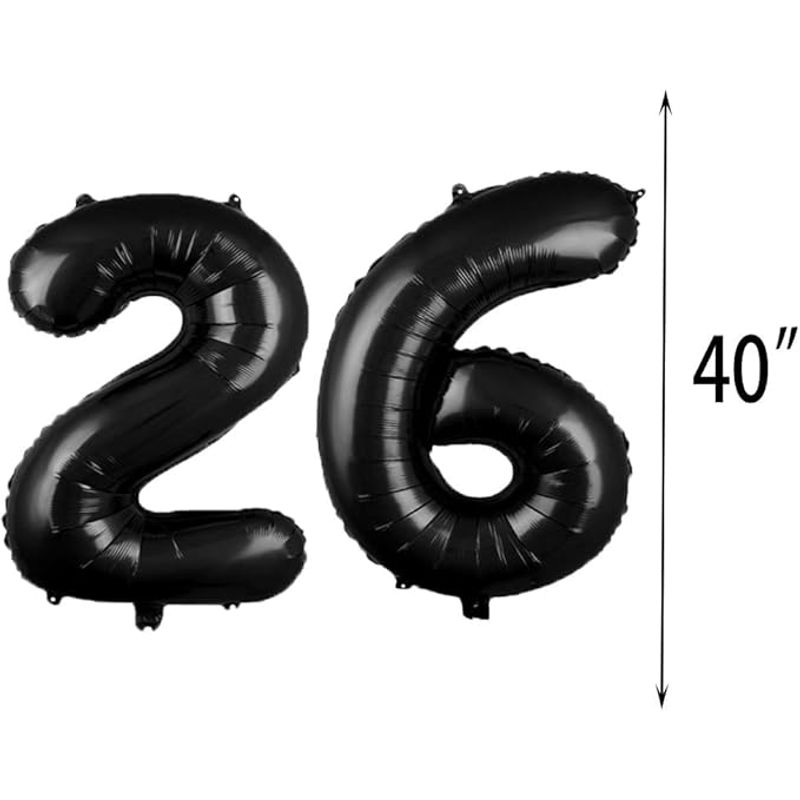 Casa si Gradina - Decoratiuni - Decoratiuni petrecere - Baloane - Set 25 baloane pentru ziua de nastere/aniversare, balon mare 26 ani, 101cm, negru - Infinity.ro