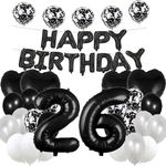Casa si Gradina - Decoratiuni - Decoratiuni petrecere - Baloane - Set 25 baloane pentru ziua de nastere/aniversare, balon mare 26 ani, 101cm, negru - Infinity.ro