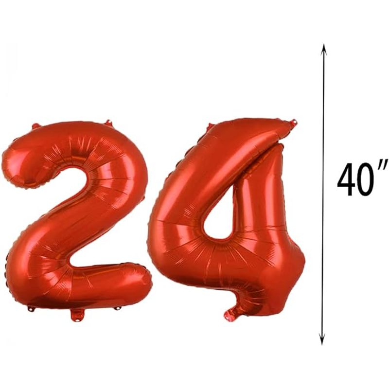 Casa si Gradina - Decoratiuni - Decoratiuni petrecere - Baloane - Set 25 baloane pentru ziua de nastere/aniversare, 24 ani, 101cm, rosu - Infinity.ro