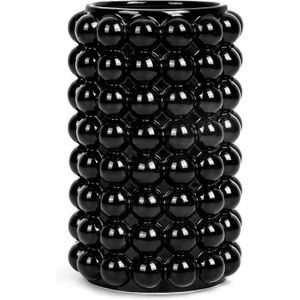 Vaza ceramica neagra, decor boho, pentru flori naturale sau artificiale, deschidere larga, pentru masa, 13X20 cm