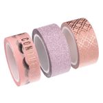Carti si Birotica - Birotica - Accesorii de birou - Benzi adezive - Set benzi adezive washi, 3buc, model glitter roz auriu, dimensiuni 5m x 1.5cm - Infinity.ro