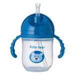 Jucarii, Copii si Bebe - Hrana si alaptare - Biberoane, suzete si accesorii hranire - Articole hranire bebelusi - Cana antrenament, honey baby, ursulet, manere, pai anti-scurgere, capac retractabil, capacitate 235 ml, albastru - Infinity.ro