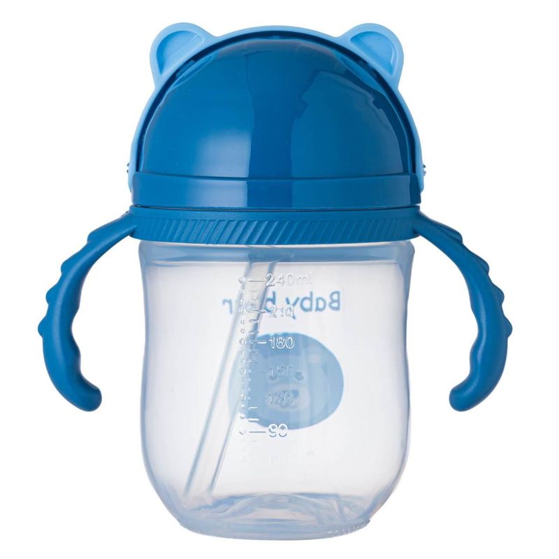 Jucarii, Copii si Bebe - Hrana si alaptare - Biberoane, suzete si accesorii hranire - Articole hranire bebelusi - Cana antrenament, honey baby, ursulet, manere, pai anti-scurgere, capac retractabil, capacitate 235 ml, albastru - Infinity.ro