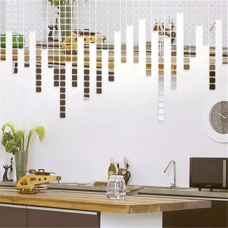 Casa si Gradina - Decoratiuni - Oglinzi - Set 100 Oglinzi Acrilice Decorative in Forma de Patrat, pentru Decorarea Peretilor, 2 x 2 cm - Infinity.ro