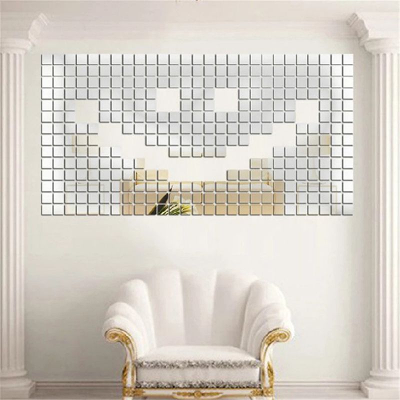 Casa si Gradina - Decoratiuni - Oglinzi - Set 100 Oglinzi Acrilice Decorative in Forma de Patrat, pentru Decorarea Peretilor, 2 x 2 cm - Infinity.ro