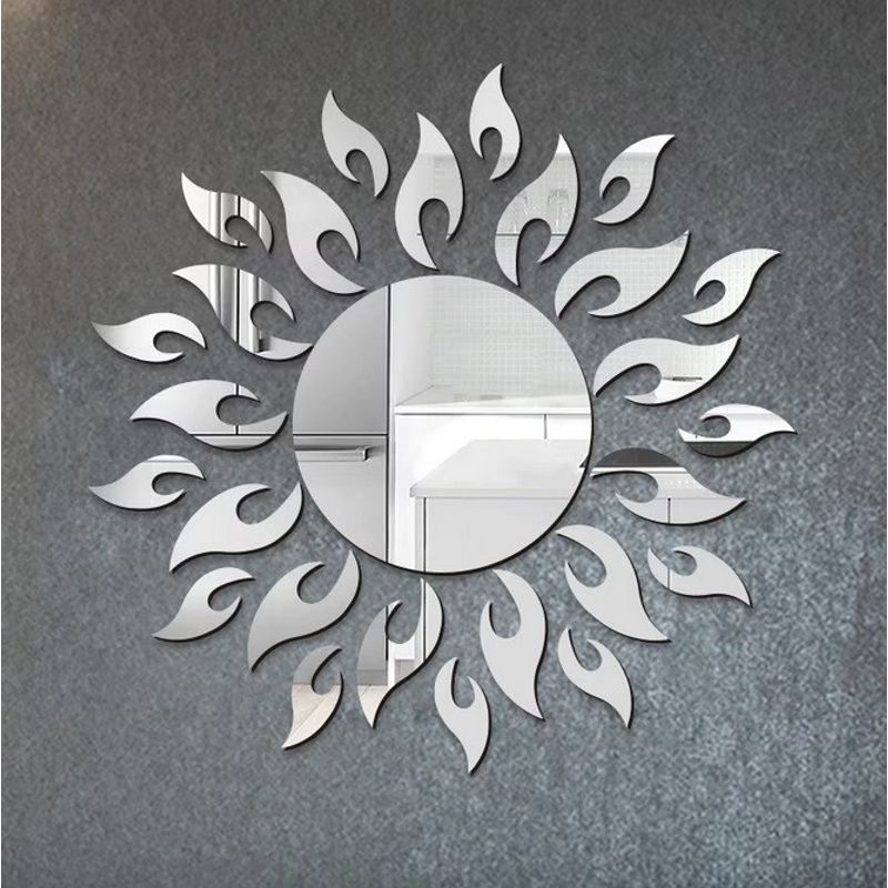 Casa si Gradina - Decoratiuni - Oglinzi - Set 27 Oglinzi Acrilice Decorative Autoadezive model Raze de Soare Argintiu, dimensiune 50cm - Infinity.ro