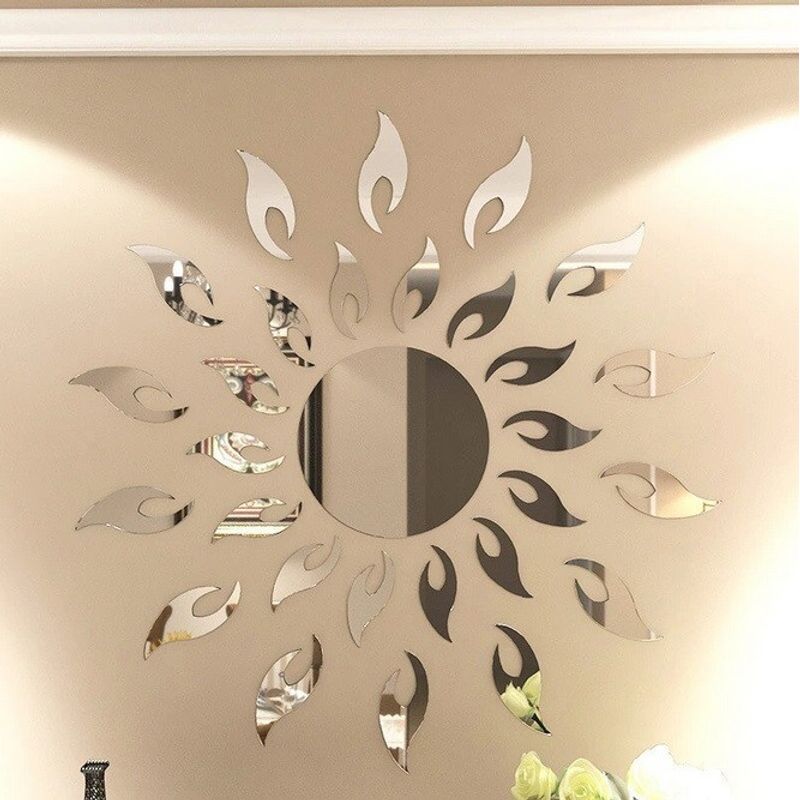 Casa si Gradina - Decoratiuni - Oglinzi - Set 27 Oglinzi Acrilice Decorative Autoadezive model Raze de Soare Argintiu, dimensiune 50cm - Infinity.ro