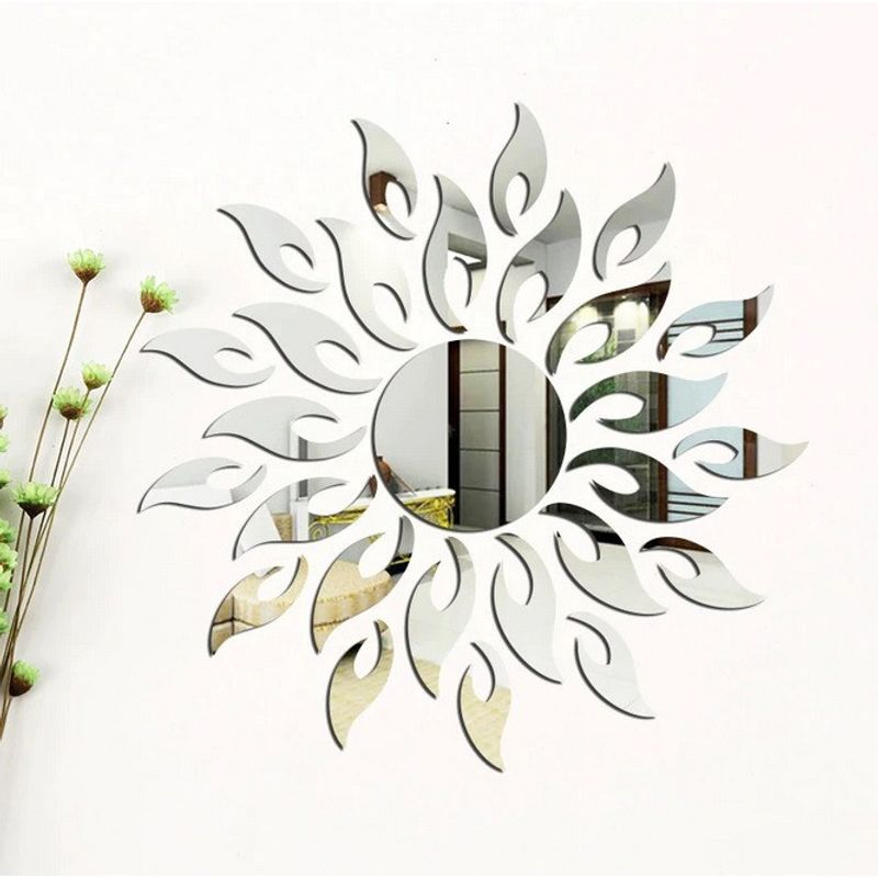 Casa si Gradina - Decoratiuni - Oglinzi - Set 27 Oglinzi Acrilice Decorative Autoadezive model Raze de Soare Argintiu, dimensiune 50cm - Infinity.ro