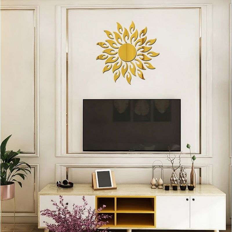 Casa si Gradina - Decoratiuni - Oglinzi - Set 27 Oglinzi Acrilice Decorative Autoadezive model Raze de Soare Auriu, dimensiune 50 cm - Infinity.ro