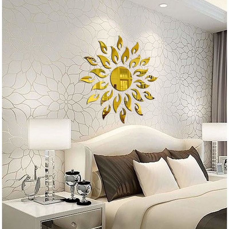 Casa si Gradina - Decoratiuni - Oglinzi - Set 27 Oglinzi Acrilice Decorative Autoadezive model Raze de Soare Auriu, dimensiune 50 cm - Infinity.ro