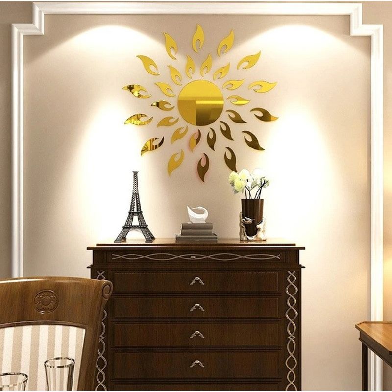 Casa si Gradina - Decoratiuni - Oglinzi - Set 27 Oglinzi Acrilice Decorative Autoadezive model Raze de Soare Auriu, dimensiune 50 cm - Infinity.ro