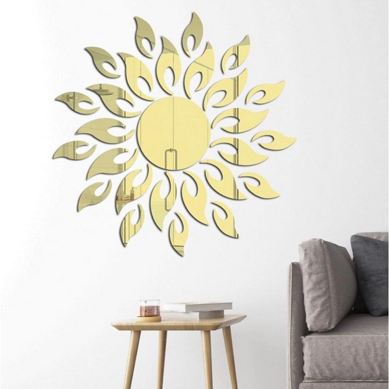 Casa si Gradina - Decoratiuni - Oglinzi - Set 27 Oglinzi Acrilice Decorative Autoadezive model Raze de Soare Auriu, dimensiune 50 cm - Infinity.ro