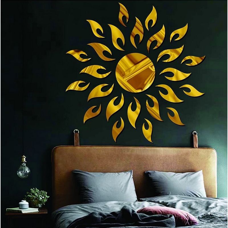 Casa si Gradina - Decoratiuni - Oglinzi - Set 27 Oglinzi Acrilice Decorative Autoadezive model Raze de Soare Auriu, dimensiune 50 cm - Infinity.ro