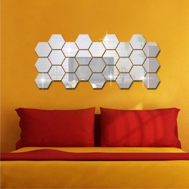 Casa si Gradina - Decoratiuni - Oglinzi - Set 12 Oglinzi Decorative Acrilice Cristal , forma hexagon, Gold,126X110MM - Infinity.ro
