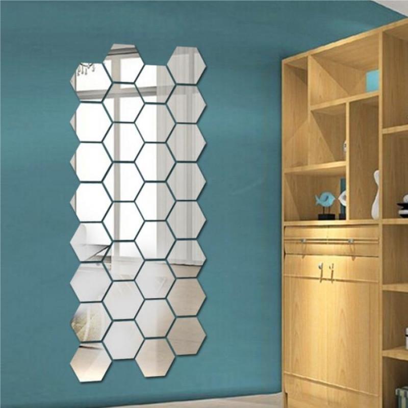 Casa si Gradina - Decoratiuni - Oglinzi - Set 12 Oglinzi Decorative Acrilice Cristal , forma hexagon, Gold,126X110MM - Infinity.ro