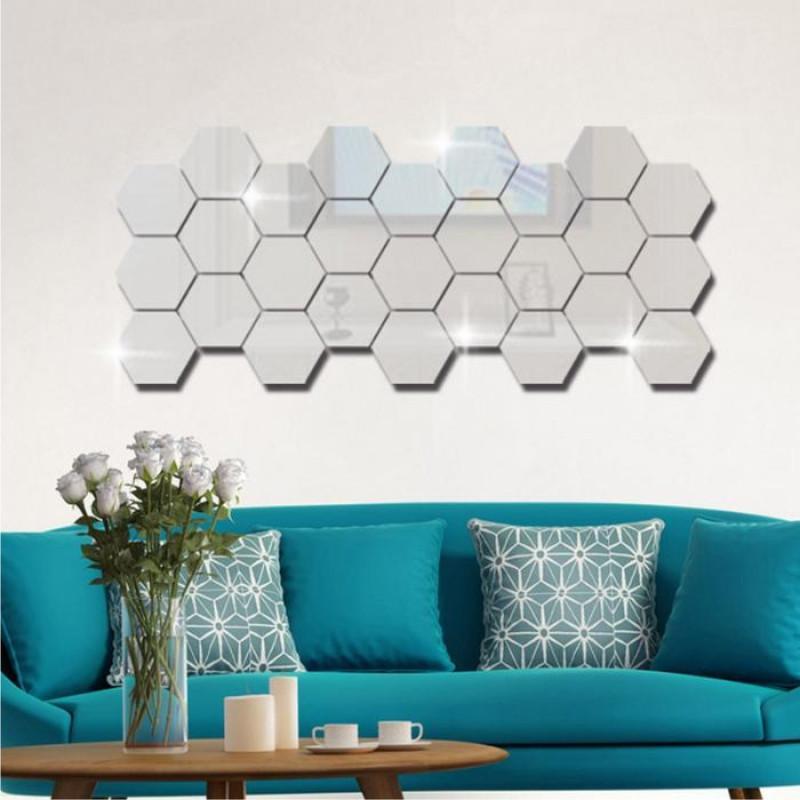 Casa si Gradina - Decoratiuni - Oglinzi - Set 12 Oglinzi Decorative Acrilice Cristal , forma hexagon, Gold,126X110MM - Infinity.ro