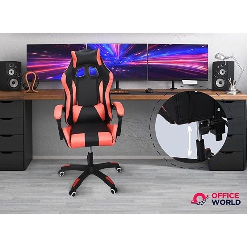 PC, gaming si accesorii - Gaming - Accesorii gaming - Scaune gaming - Scaun de gaming ergonomic cu cotiere reglabile, inaltime ajustabila, perna lombara si teriere, 135cm, Negru/Rosu - Infinity.ro