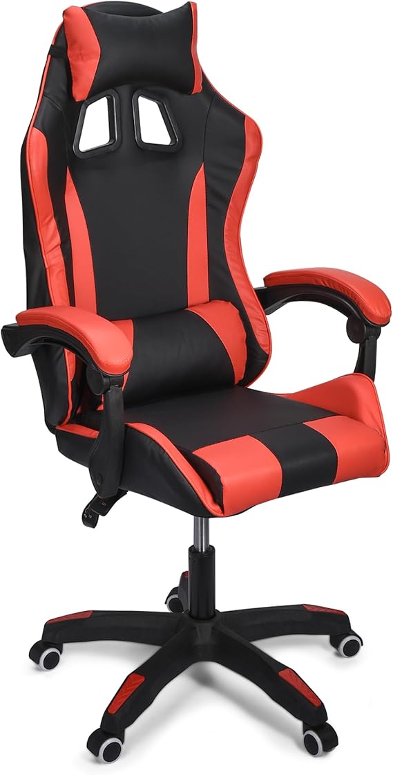 Scaun de gaming ergonomic cu cotiere reglabile, inaltime ajustabila, perna lombara si teriere, 135cm, Negru/Rosu
