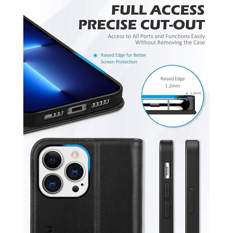 Laptop, Telefoane si Tablete - Telefoane mobile si accesorii - Accesorii Telefoane - Huse telefoane - Husa iPhone 13 Pro, tip portofel cu blocare RFID, suport carduri si protectie completa anti-soc, neagra - Infinity.ro