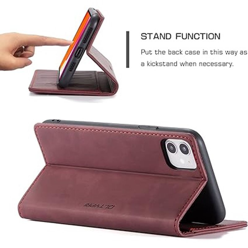 Laptop, Telefoane si Tablete - Telefoane mobile si accesorii - Accesorii Telefoane - Huse telefoane - Husa pentru iPhone 11 PRO, design antishock, ichidere magnetica, tip portofel, piele PU, visiniu - Infinity.ro