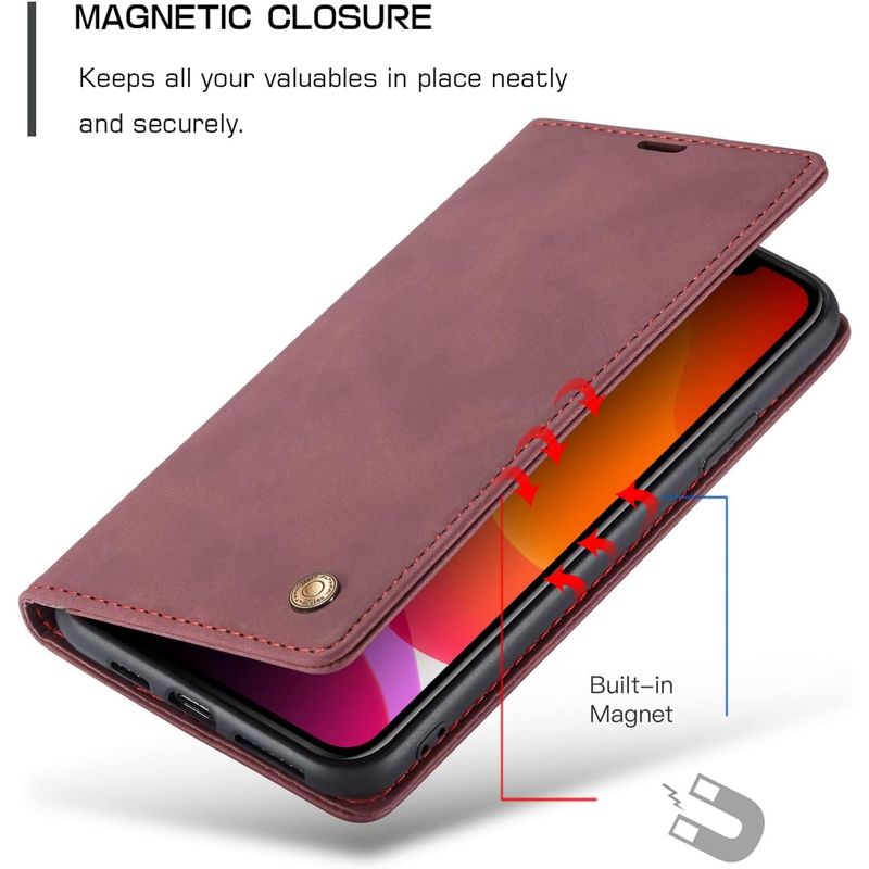 Laptop, Telefoane si Tablete - Telefoane mobile si accesorii - Accesorii Telefoane - Huse telefoane - Husa pentru iPhone 11 PRO, design antishock, ichidere magnetica, tip portofel, piele PU, visiniu - Infinity.ro