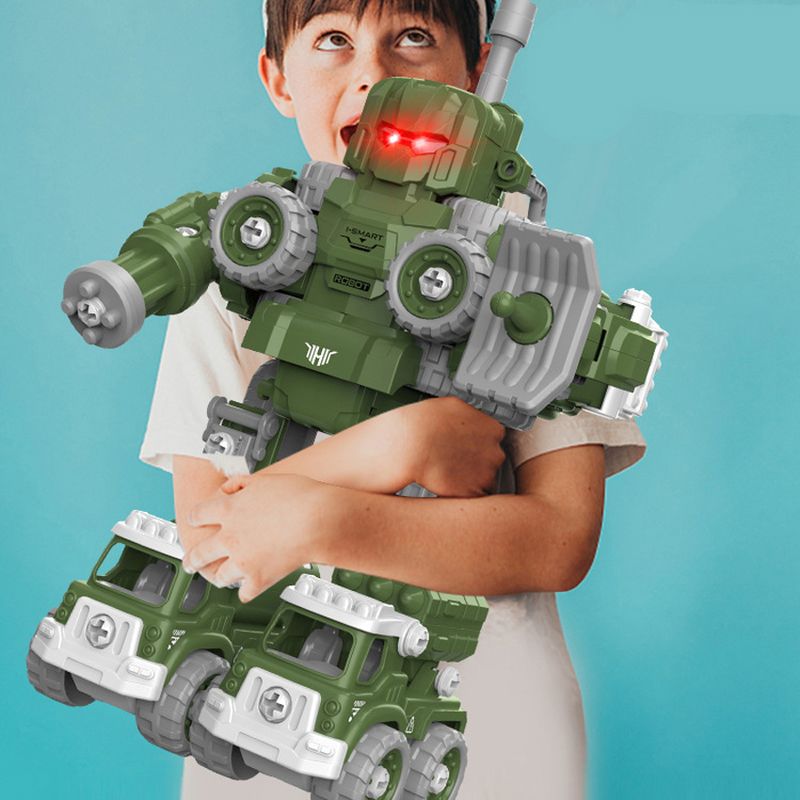 Jucarii, Copii si Bebe - Jucarii si jocuri - Vehicule si jucarii cu telecomanda - Roboti de jucarie - Robot Transformer 5 in 1 Linomag®, masini militare, surubelnita inclusa, +3 ani, verde, 31.5x15.7x21.6cm - Infinity.ro