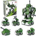 Jucarii, Copii si Bebe - Jucarii si jocuri - Vehicule si jucarii cu telecomanda - Roboti de jucarie - Robot Transformer 5 in 1 Linomag®, masini militare, surubelnita inclusa, +3 ani, verde, 31.5x15.7x21.6cm - Infinity.ro