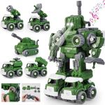 Jucarii, Copii si Bebe - Jucarii si jocuri - Vehicule si jucarii cu telecomanda - Roboti de jucarie - Robot Transformer 5 in 1 Linomag®, masini militare, surubelnita inclusa, +3 ani, verde, 31.5x15.7x21.6cm - Infinity.ro