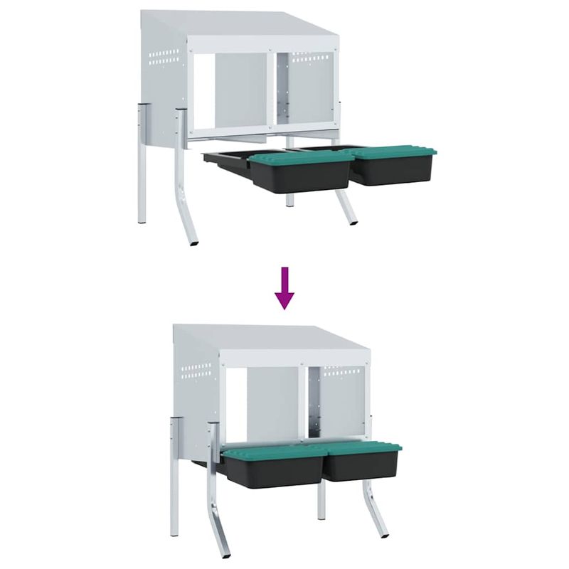 Petshop - Accesorii petshop - Culcusuri si custi - Custi interior si exterior - Cuibar pentru gaini cu 2 compartimente si picioare, otel galvanizat - Infinity.ro