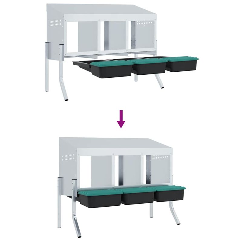 Petshop - Accesorii petshop - Culcusuri si custi - Custi interior si exterior - Cuib pentru gaini cu 4 compartimente si picioare, otel galvanizat - Infinity.ro