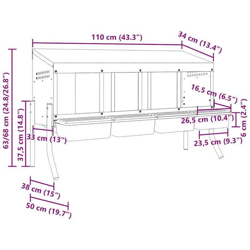 Petshop - Accesorii petshop - Culcusuri si custi - Custi interior si exterior - Cuib pentru gaini cu 4 compartimente si picioare, otel galvanizat - Infinity.ro