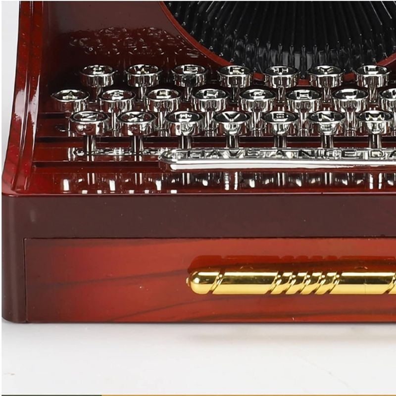 Casa si Gradina - Decoratiuni - Obiecte decorative - Accesorii decorative - Cutie muzicala tip masina de scris, plastic, 14×15×13 cm, maro - Infinity.ro