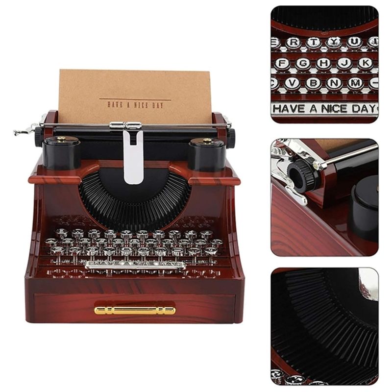 Casa si Gradina - Decoratiuni - Obiecte decorative - Accesorii decorative - Cutie muzicala tip masina de scris, plastic, 14×15×13 cm, maro - Infinity.ro