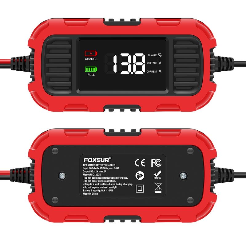Auto si Moto - Reparatii si depanare - Redresoare - Incarcator redresor baterie moto Techstar 12V 2A cu oprire automata, incarcare inteligenta cu 3 etape, afisaj LED - Infinity.ro