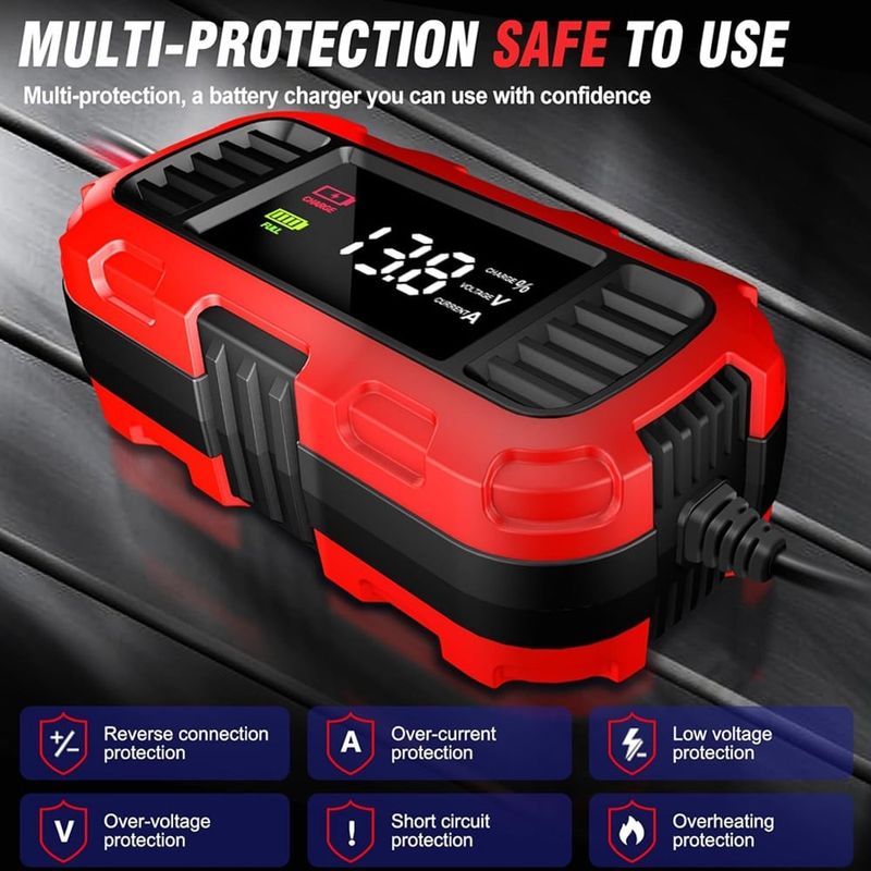 Auto si Moto - Reparatii si depanare - Redresoare - Incarcator redresor baterie moto Techstar 12V 2A cu oprire automata, incarcare inteligenta cu 3 etape, afisaj LED - Infinity.ro