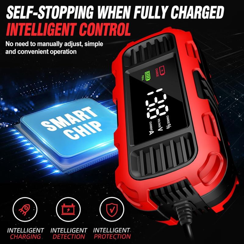Auto si Moto - Reparatii si depanare - Redresoare - Incarcator redresor baterie moto Techstar 12V 2A cu oprire automata, incarcare inteligenta cu 3 etape, afisaj LED - Infinity.ro