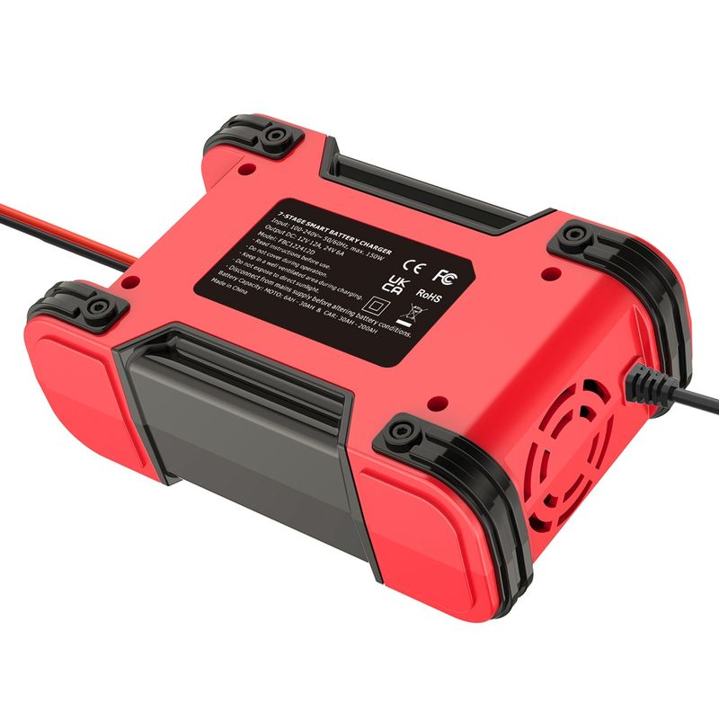 Auto si Moto - Reparatii si depanare - Redresoare - Incarcator Redresor baterii auto-moto inteligent FOXSur FBC122412D, 12V 12A/24V 6A, 7 trepte incarcare, LCD, rosu - Infinity.ro