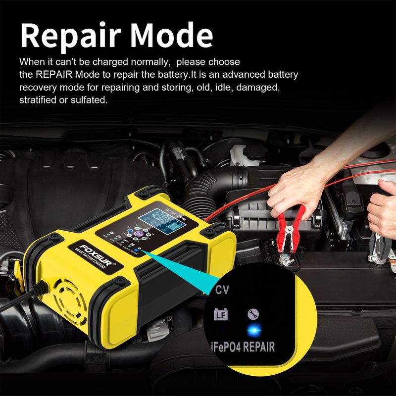 Auto si Moto - Reparatii si depanare - Redresoare - Incarcator Redresor baterii auto-moto inteligent FOXSur FBC122412D, 12V 12A/24V 6A, 7 trepte incarcare, LCD - Infinity.ro