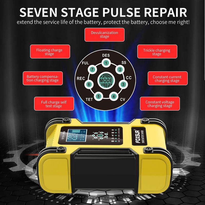 Auto si Moto - Reparatii si depanare - Redresoare - Incarcator Redresor baterii auto-moto inteligent FOXSur FBC122412D, 12V 12A/24V 6A, 7 trepte incarcare, LCD - Infinity.ro