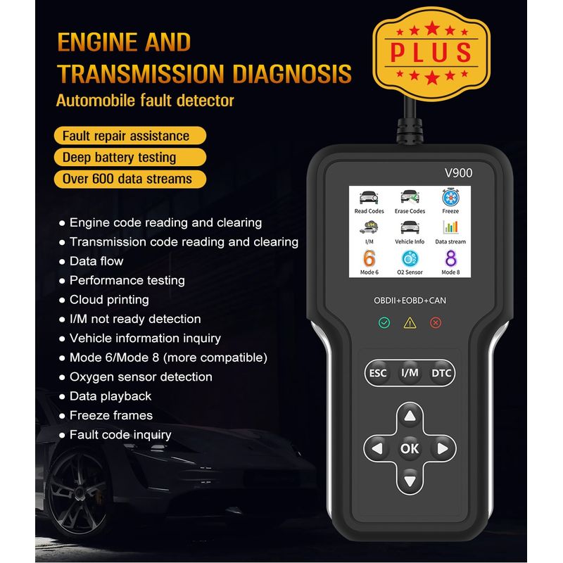 Auto si Moto - Reparatii si depanare - Sisteme de diagnoza - Tester Auto OBD2 Techstar V900 Plus, Diagnoza Motor si Transmisie, peste 600 Coduri Live, Test Baterie si Senzori - Infinity.ro